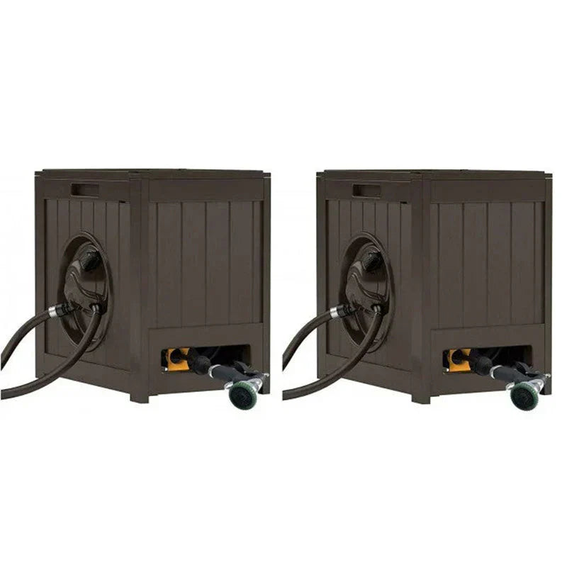 125" Aquawinder Auto Rewind Water Powered Yard Hose Reel, Java (2 Pack)